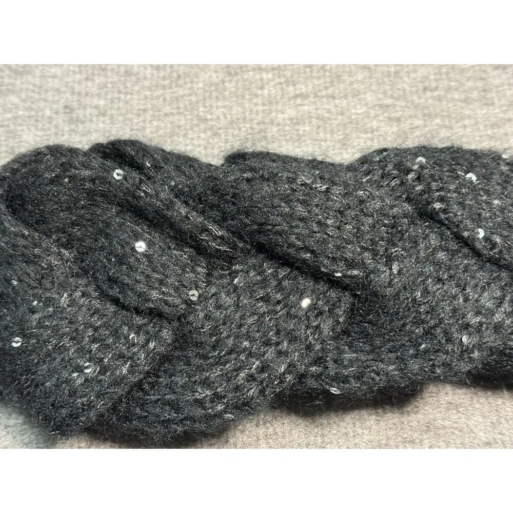 Muk Luks Black Sequin Braided Twist Headband Chunky Knit Headwear Women's OSFM